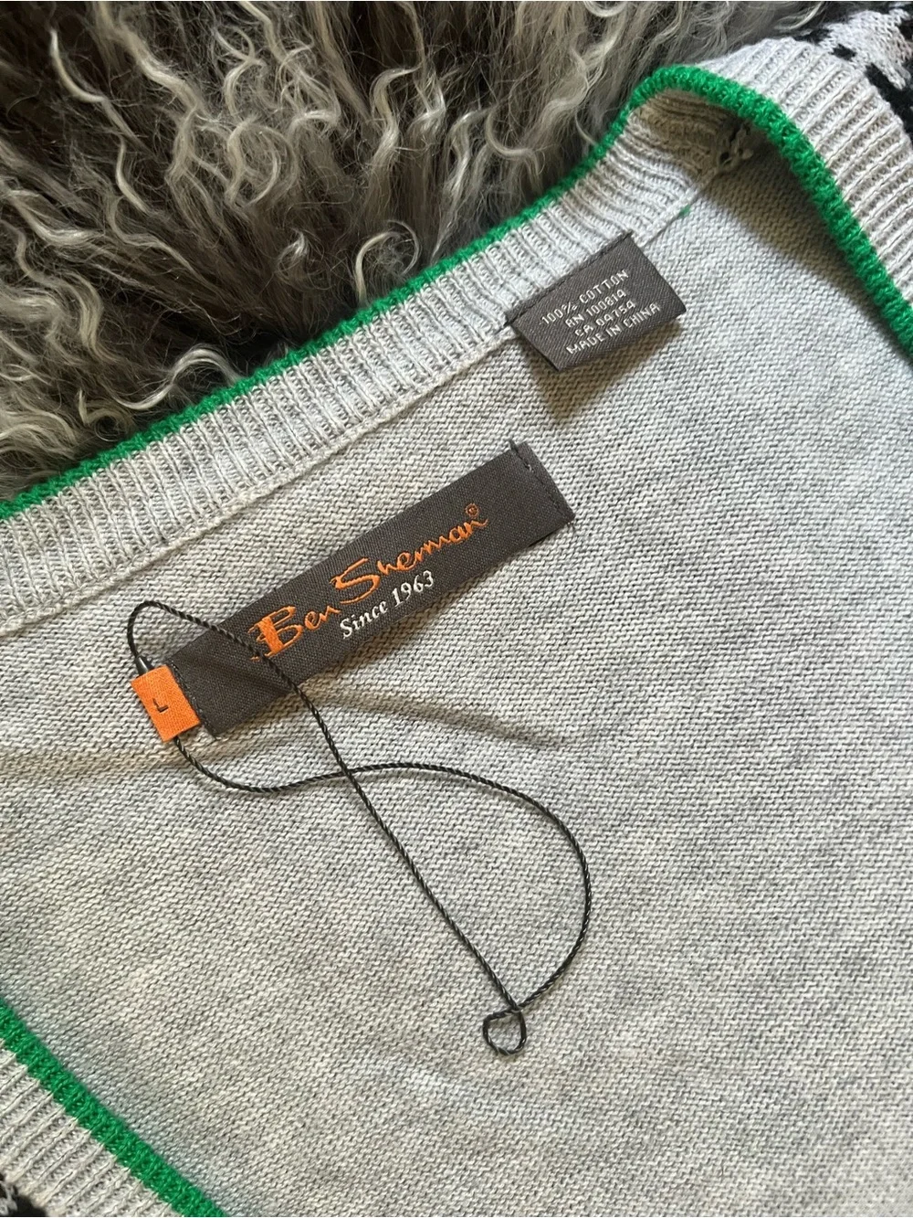 Ben Sherman Men’s Black & Gray Houndstooth Cardigan with Green Trim